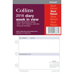 Collins Pocket Size 2018 Week in View Diary Insert Refill KT3700-18
