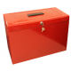 Cathedral Foolscap Portable Metal File Box, Red HORD